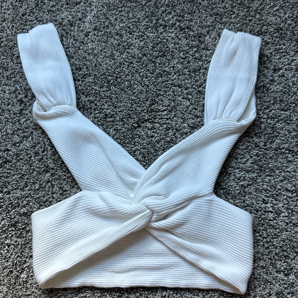 SHEIN White Ribbed Tie Front Crop Tank Top